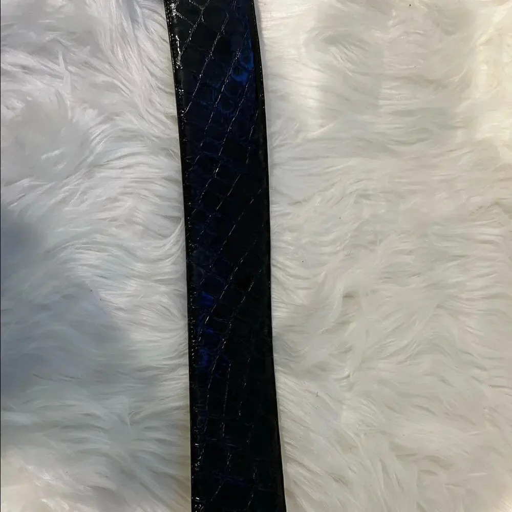 Sally Gissing London Black Embossed Leather Belt Italy Silver Buckle 30/75